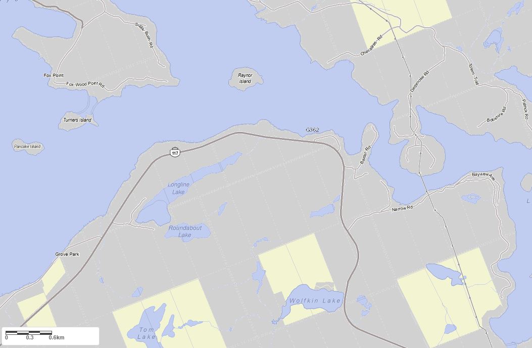 Crown Land Map of Roundabout Lake in Municipality of Lake of Bays and the District of Muskoka